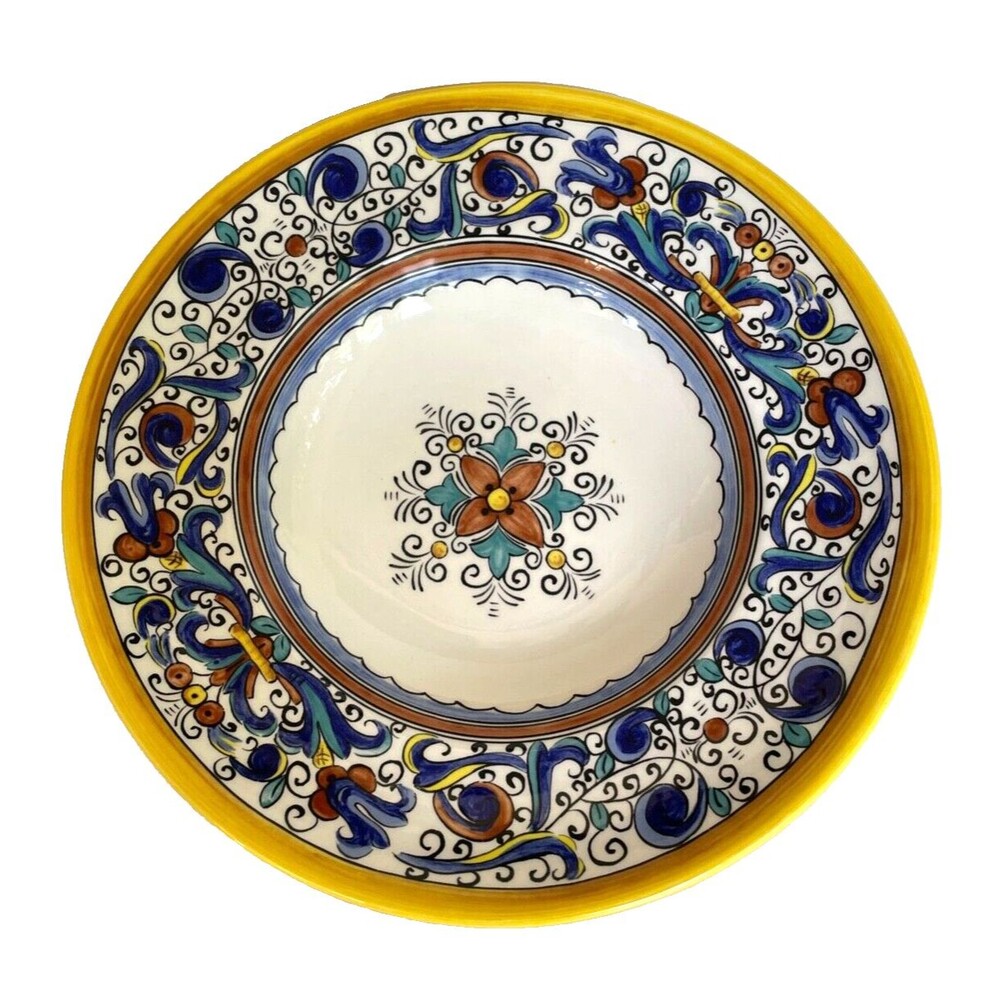 Set of 2 Medallion Pasta Bowls 12" Deruta Style Umbrian Pottery Portugal